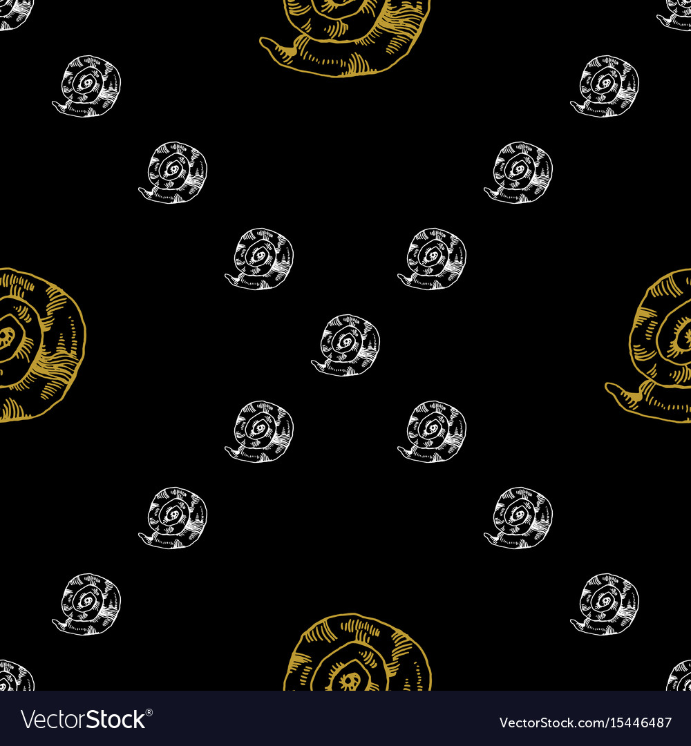 Golden sketch seashell decor seamless pattern