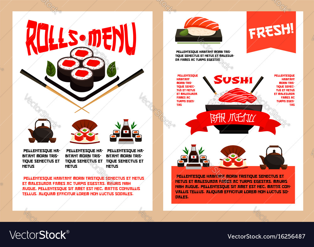 Japanese restaurant or sushi cuisine menu Vector Image