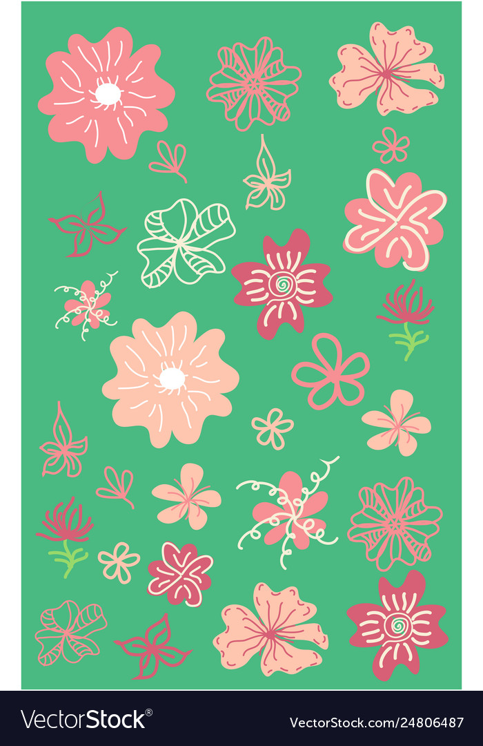 Leaves Flowers Bushes And Hedges Set Hand Drawn Vector Image