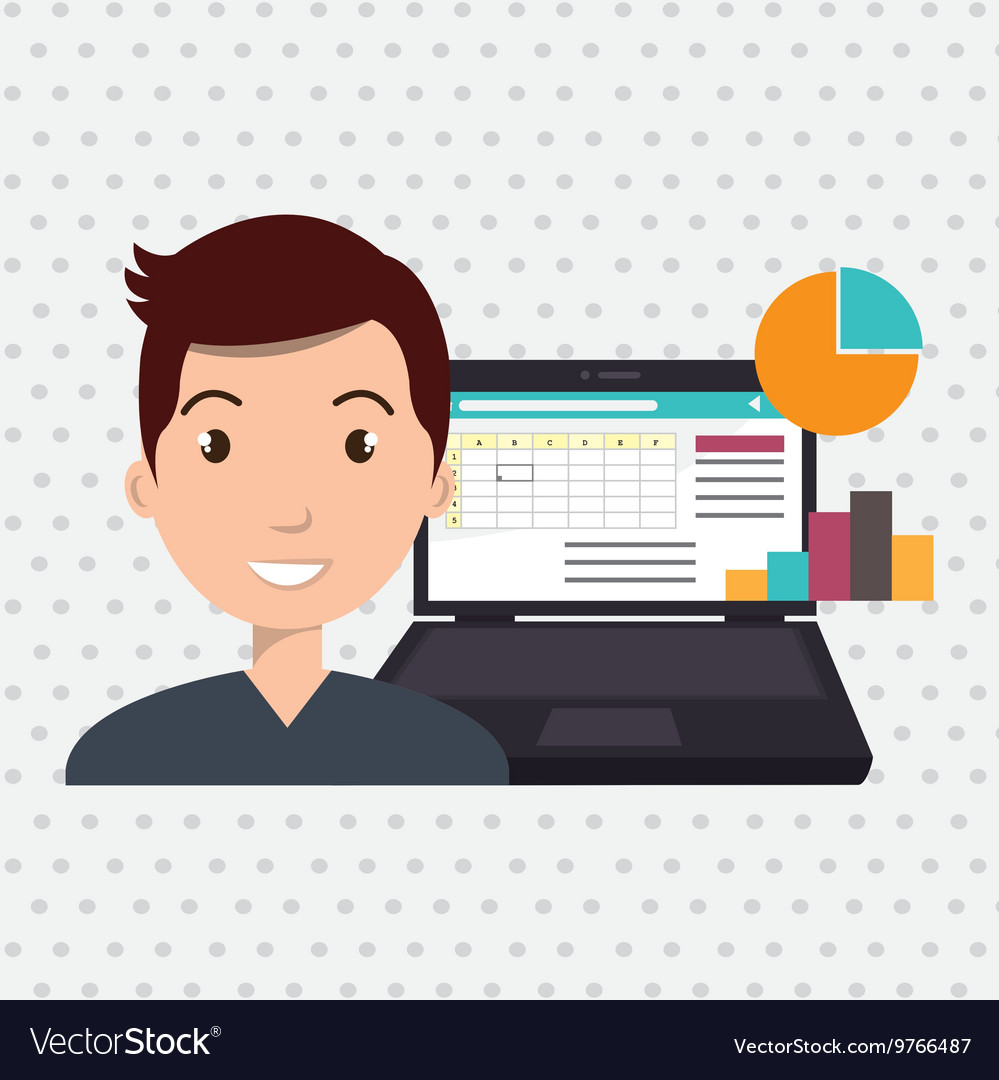 Man with pc isolated icon design