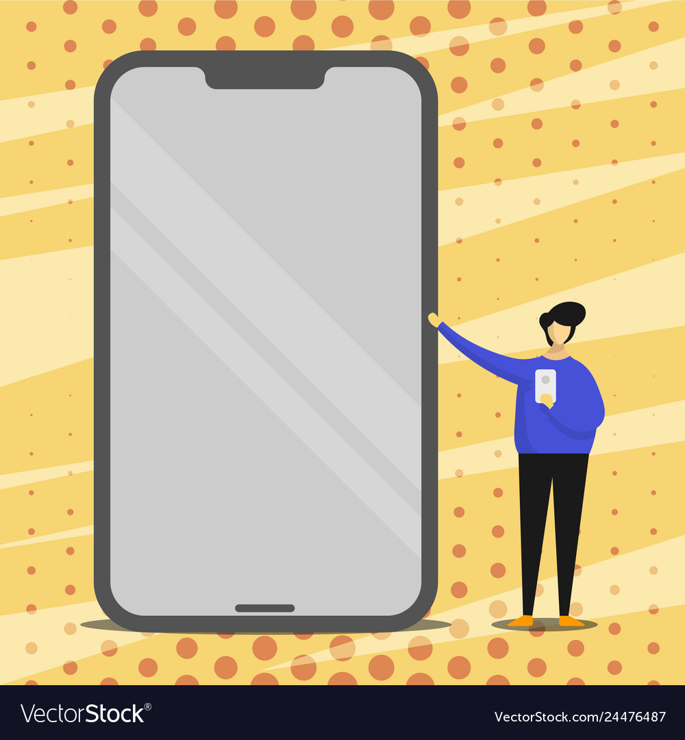 Person stehend zeigt auf riesige leere Bildschirm vector image Person stehend zeigt auf riesige leere Bildschirm