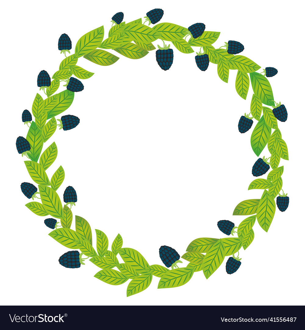 Round wreath with green leaves and blackberry