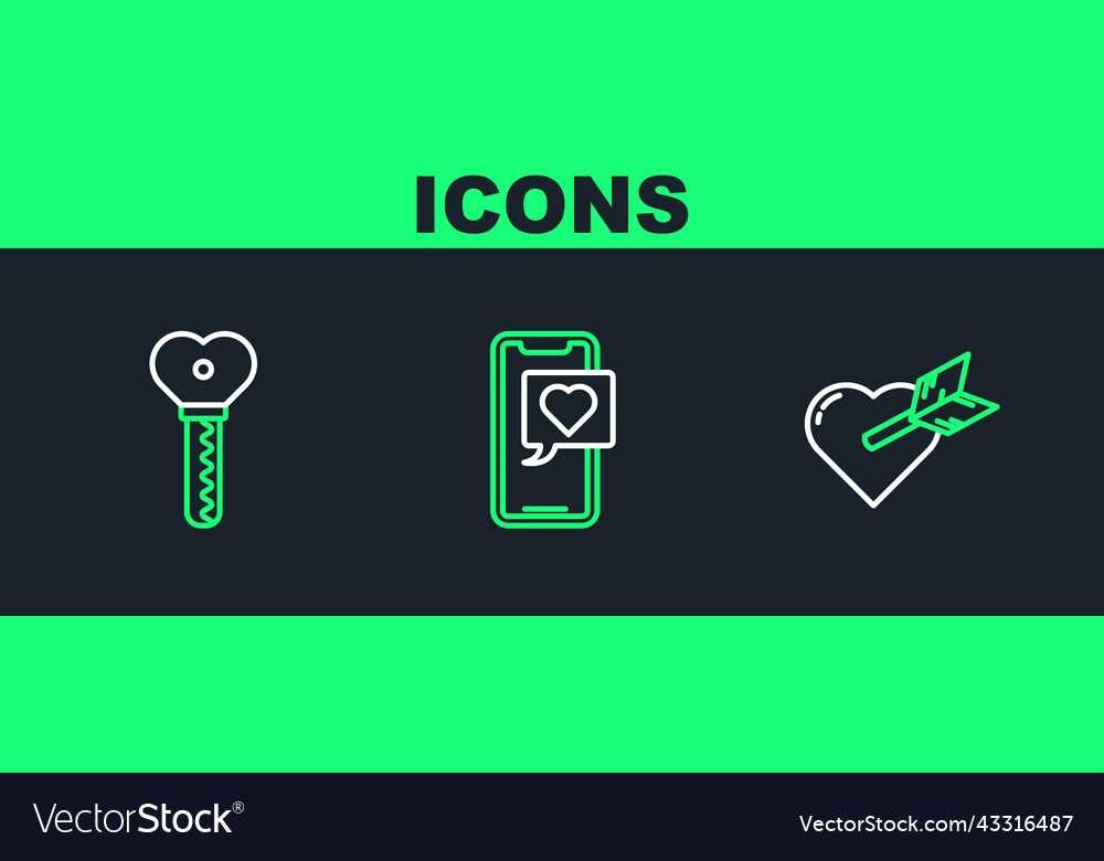 Set line amour with heart and arrow key in shape vector image Set line amour with heart and arrow key in shape