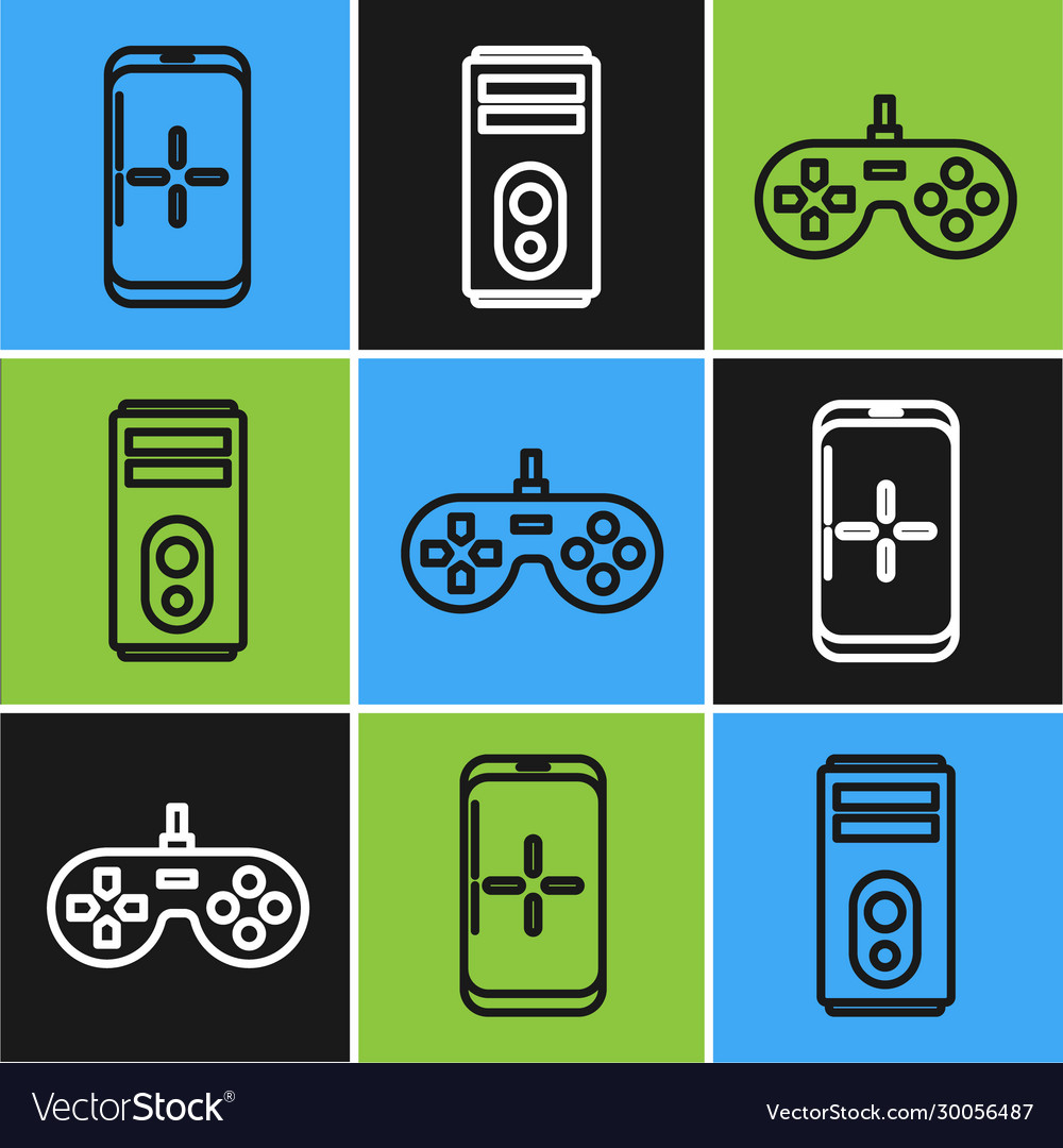 Set line smartphone and playing in game gamepad vector image Set line smartphone and playing in game gamepad