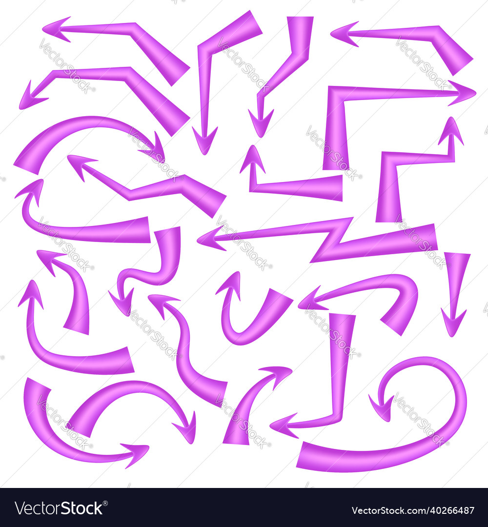 Set of purple arrows pointers with soft turns
