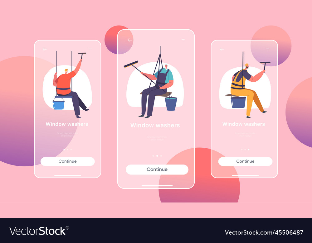 Window washers mobile app page onboard screen vector image Window washers mobile app page onboard screen