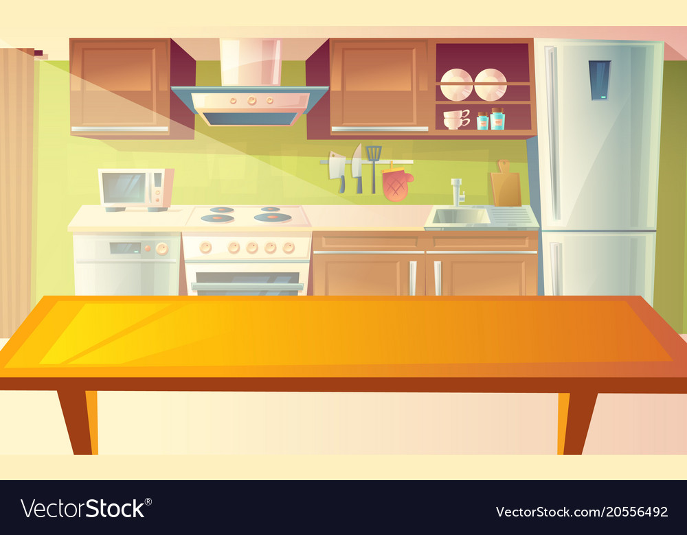 Cartoon kitchen interior Royalty Free Vector Image