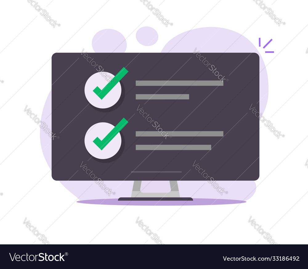 Check task list online report on computer screen vector image Check task list online report on computer screen