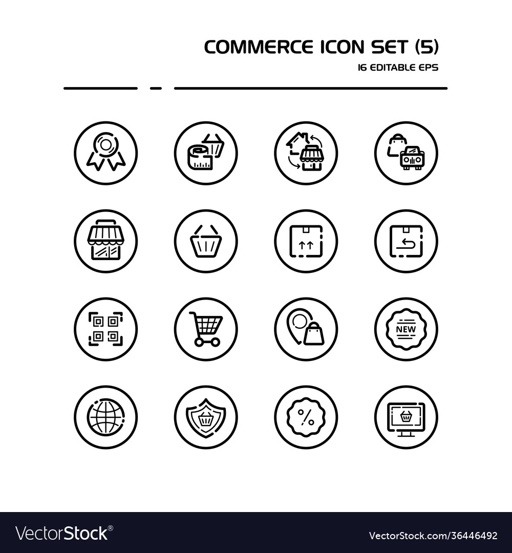 Commerce line icon set in a circle store tag