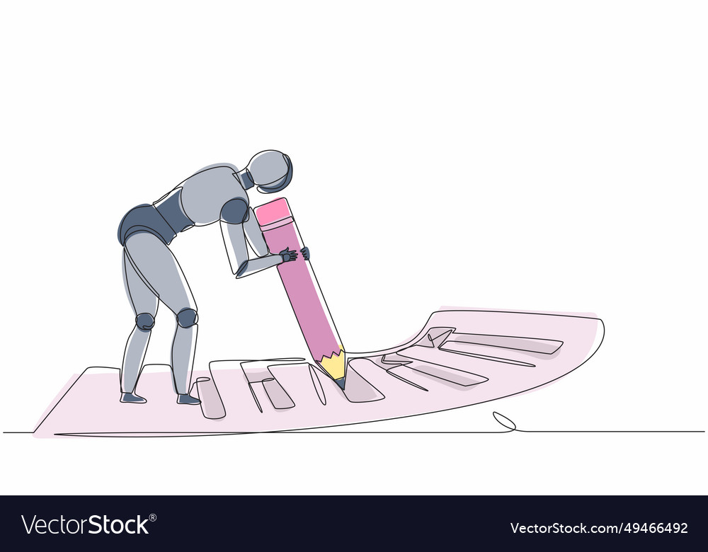 Continuous one line drawing robots standing near vector image Continuous one line drawing robots standing near