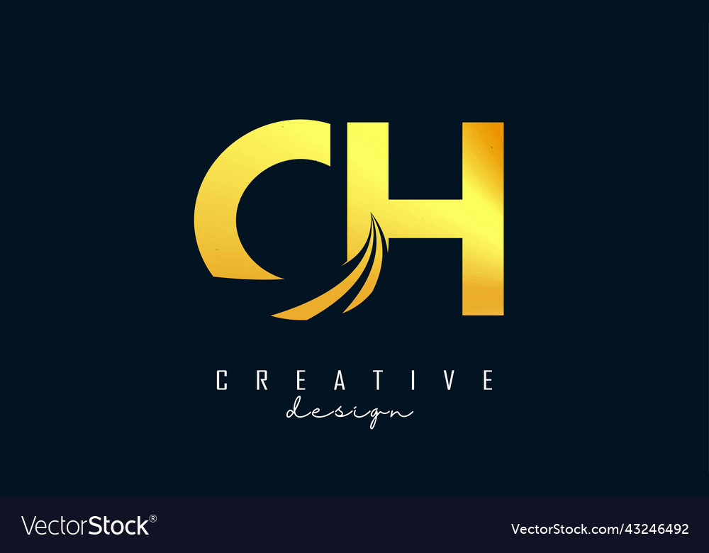 Creative golden letters ch c h logo with leading