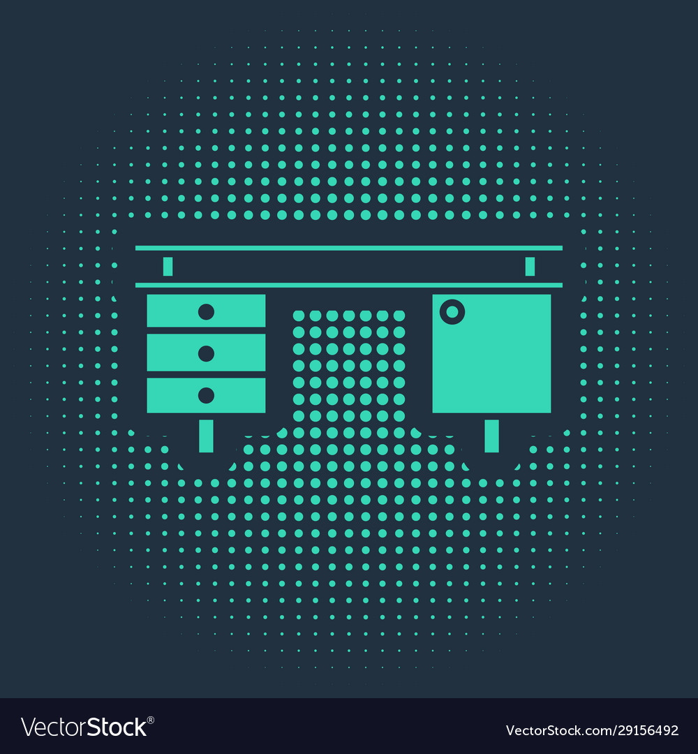 Green office desk icon isolated on blue background vector image Green office desk icon isolated on blue background
