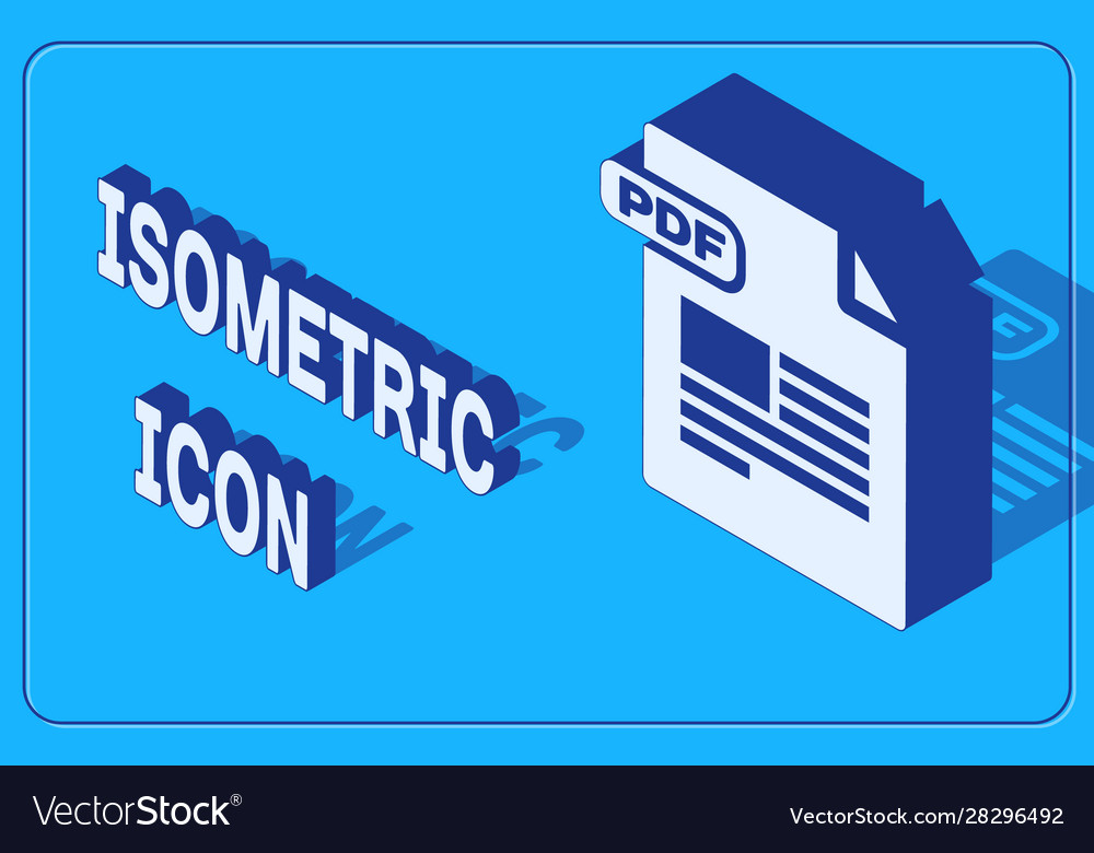 Isometric pdf file document download button vector image Isometric pdf file document download button