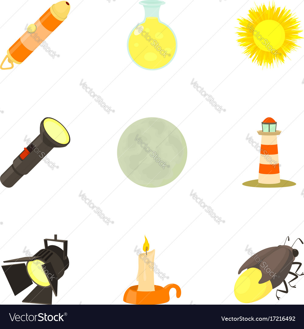 Light and lighting icons set cartoon style Vector Image