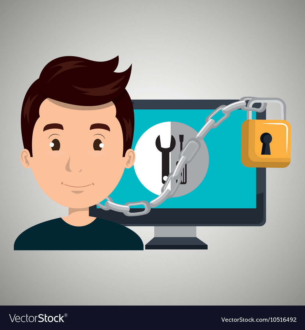 Man computer padlock