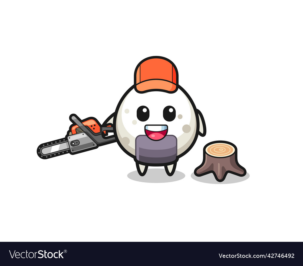 Onigiri lumberjack character holding a chainsaw