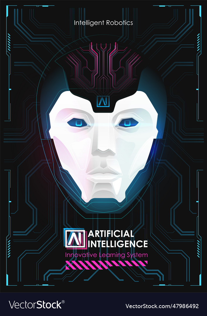 Robot with artificial intelligence working vector image Robot with artificial intelligence working