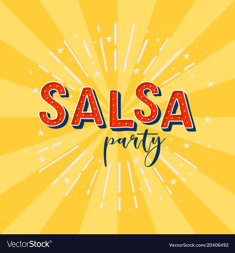 Salsa party logotype yellow rays background
