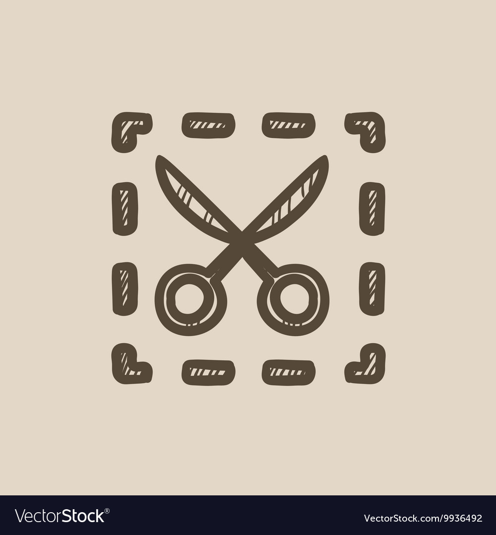 Scissors with dotted lines sketch icon