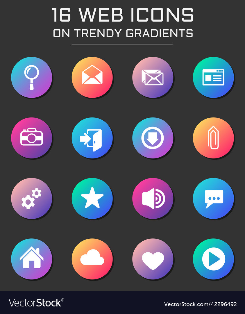 User interface web icons on colorful buttons vector image User interface web icons on colorful buttons