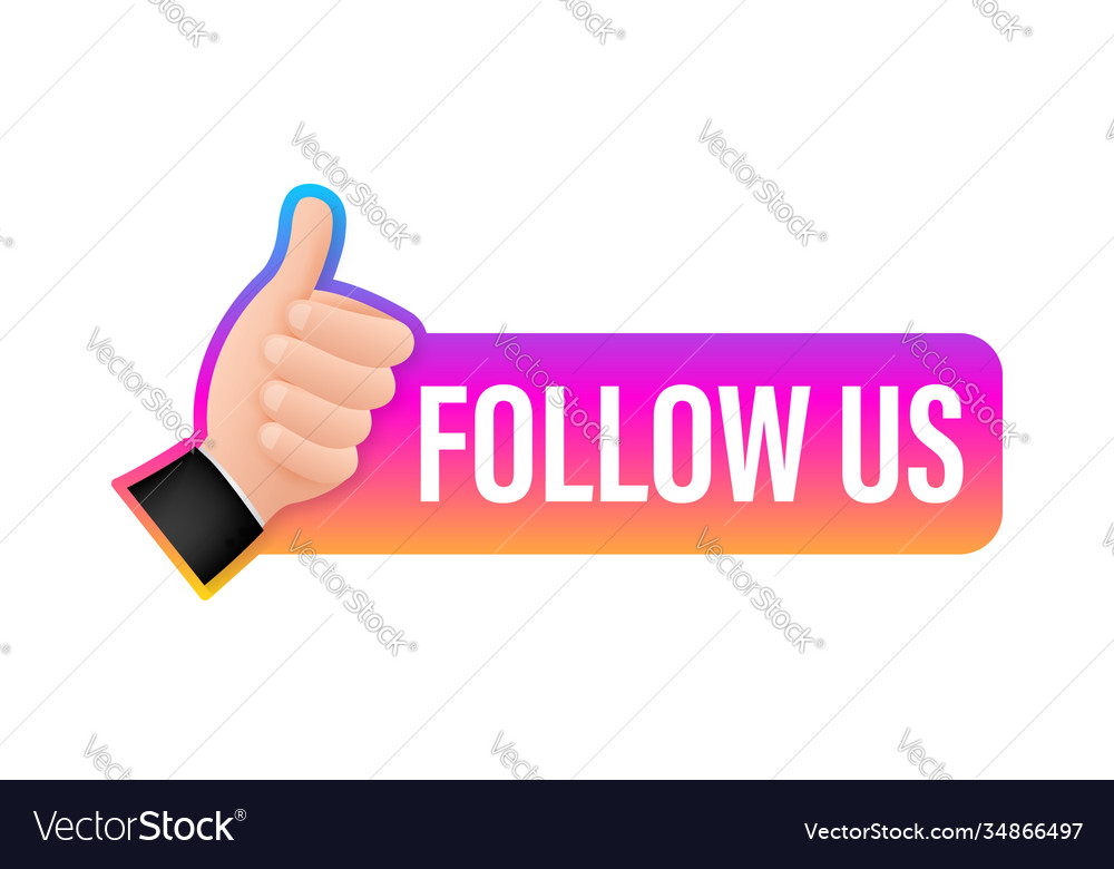 Button follow us on white background