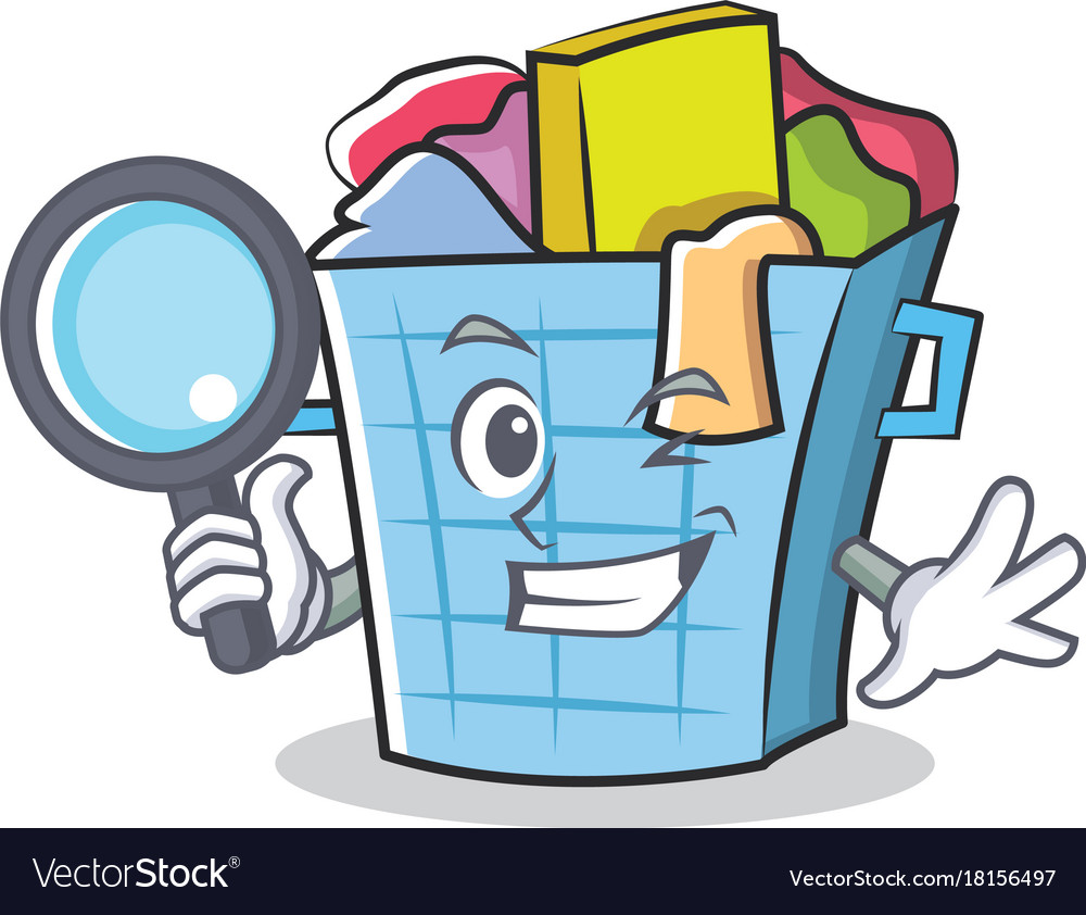 Detective laundry basket character cartoon