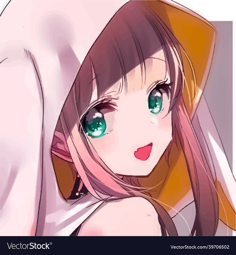 Anime girl with green eyes in the hood Royalty Free Vector