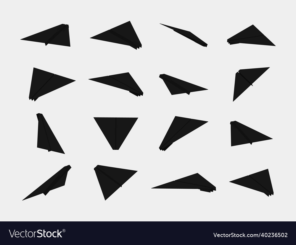 Black paper planes collection with different