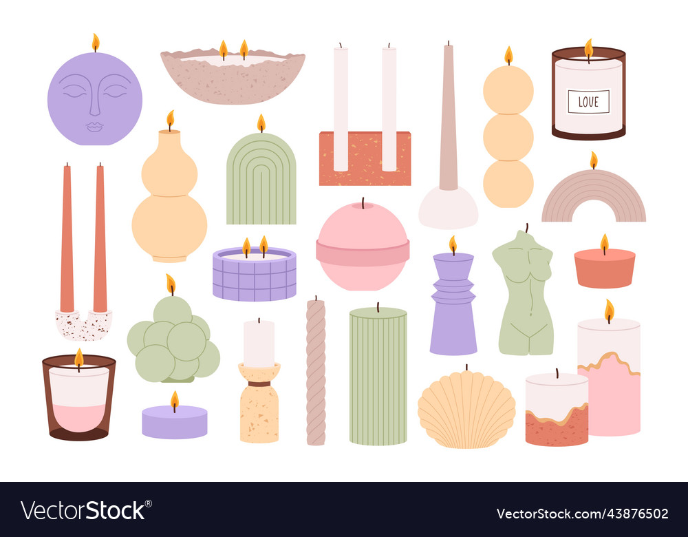 Candles set for spa with fire and wick romantic Vector Image