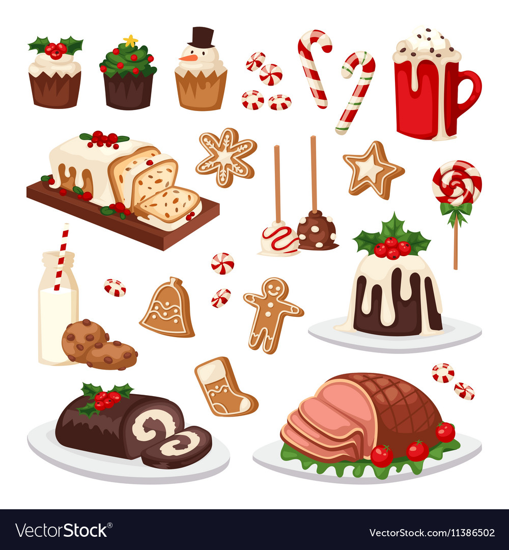 Christmas food set Royalty Free Vector Image - VectorStock