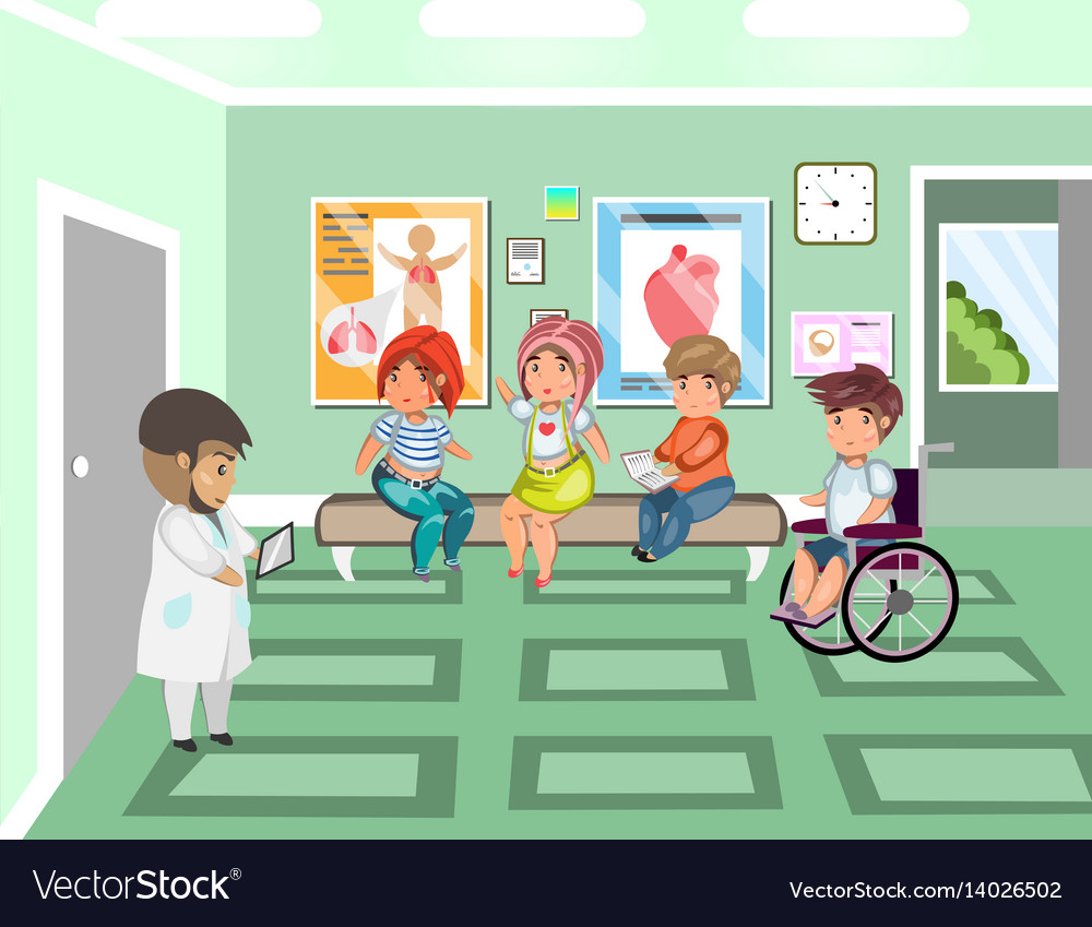 Disease patients in doctors waiting room