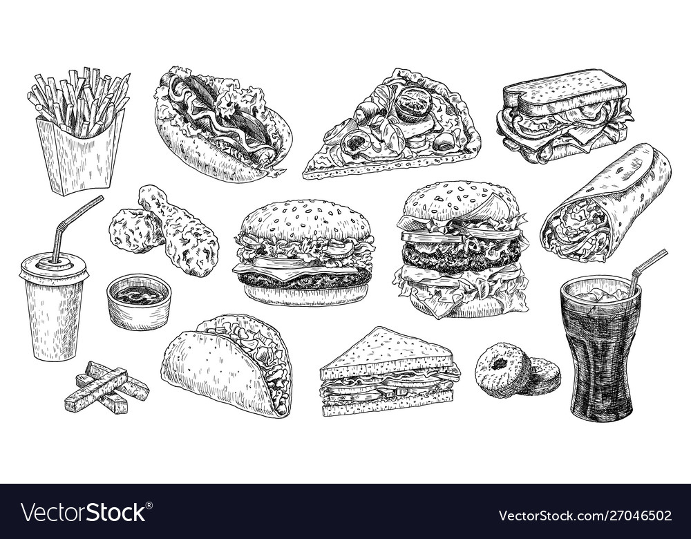 Fast food hand drawn hamburger Royalty Free Vector Image