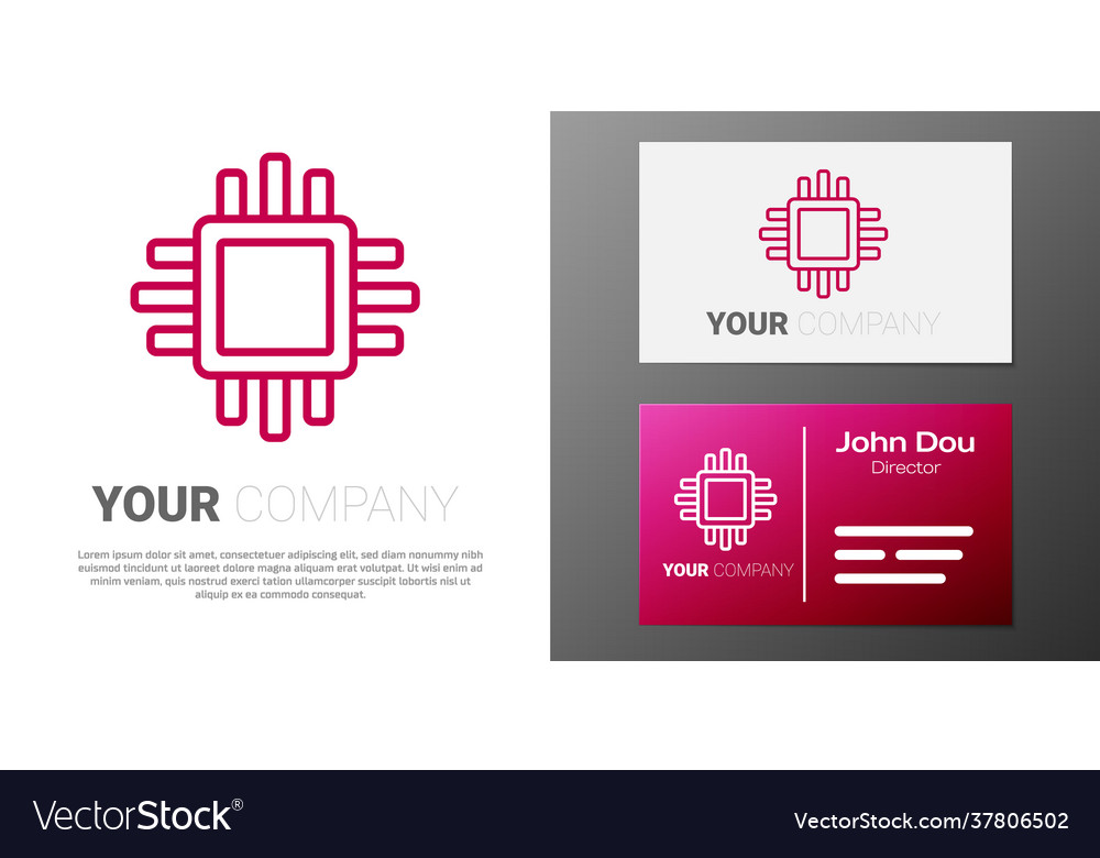 Logotype line computer processor vector image Logotype line computer processor