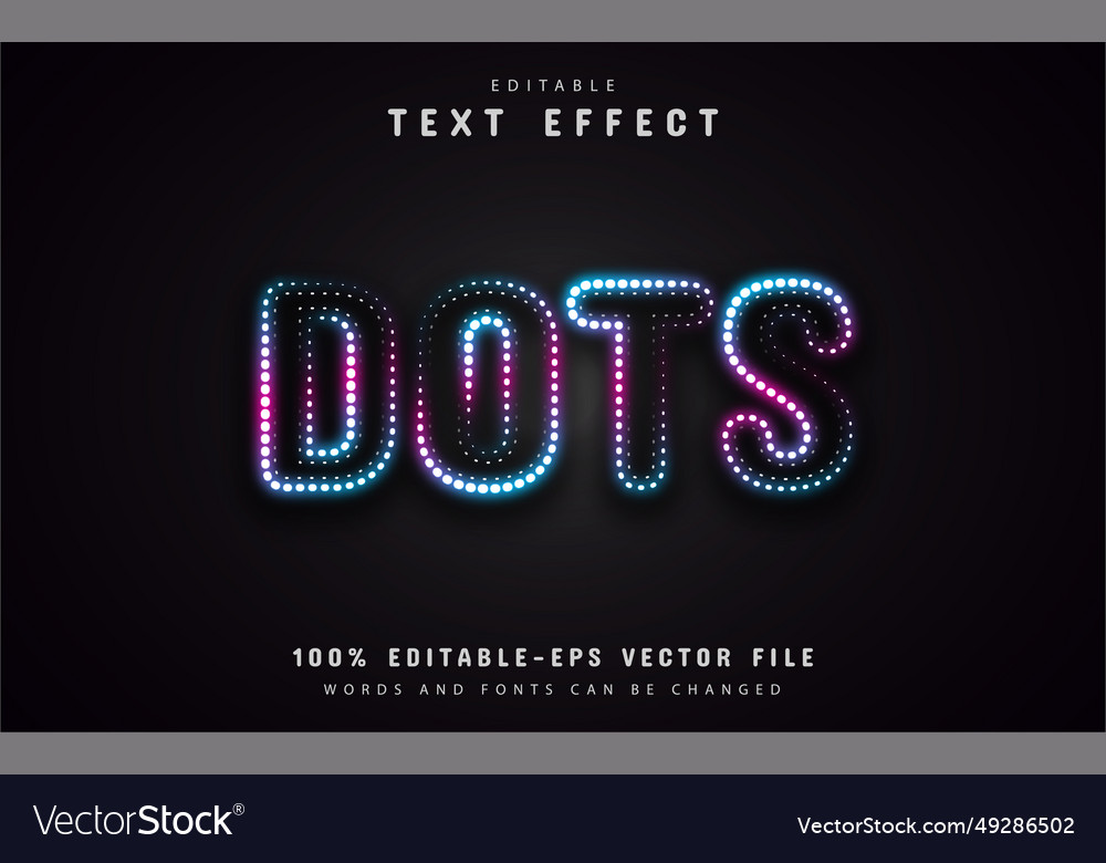 Neon dots text effect vector image Neon dots text effect