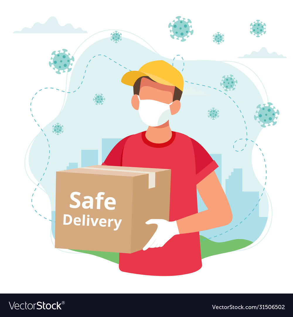 Safe delivery concept delivery man with a box Vector Image