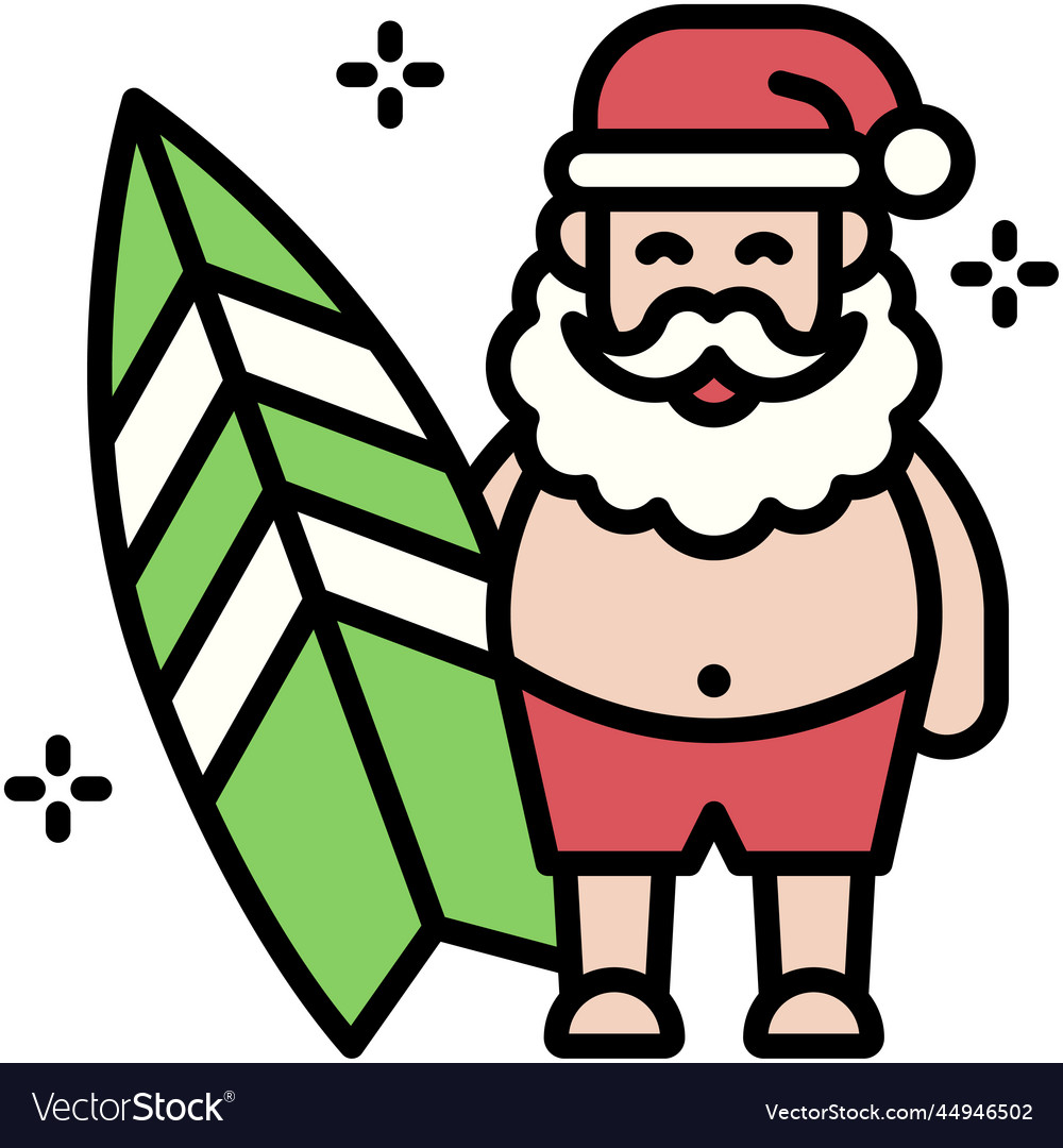 Santa Riding Surfboard Christmas Icon