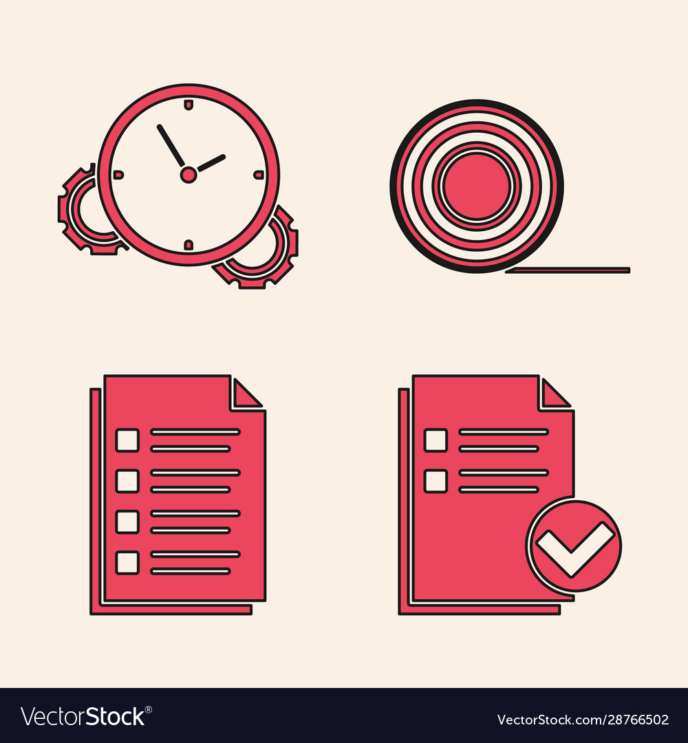 Set document and check mark time management vector image Set document and check mark time management