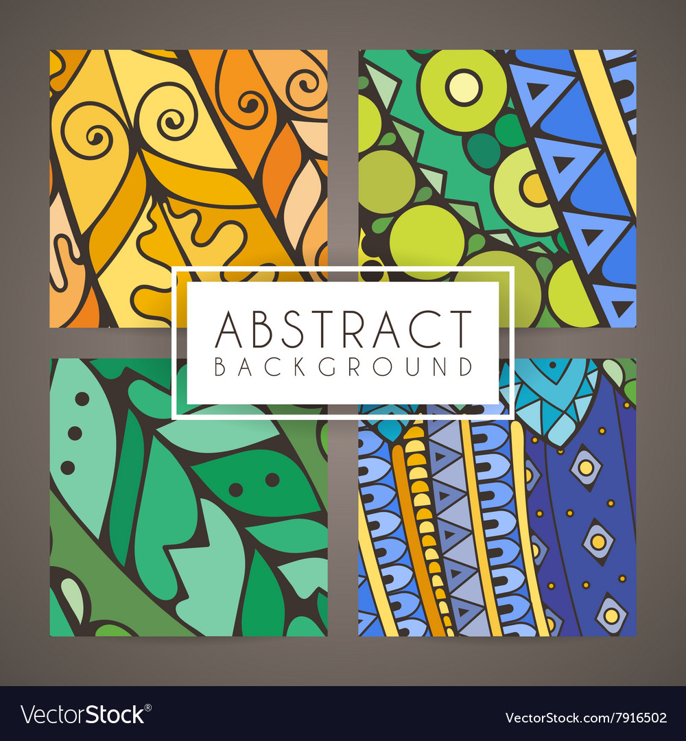 Set of four colorful intricate patterns