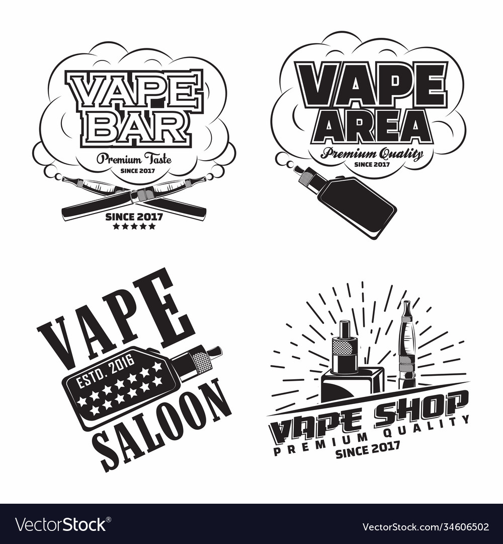 Set vintage vape lounge emblems designs Royalty Free Vector