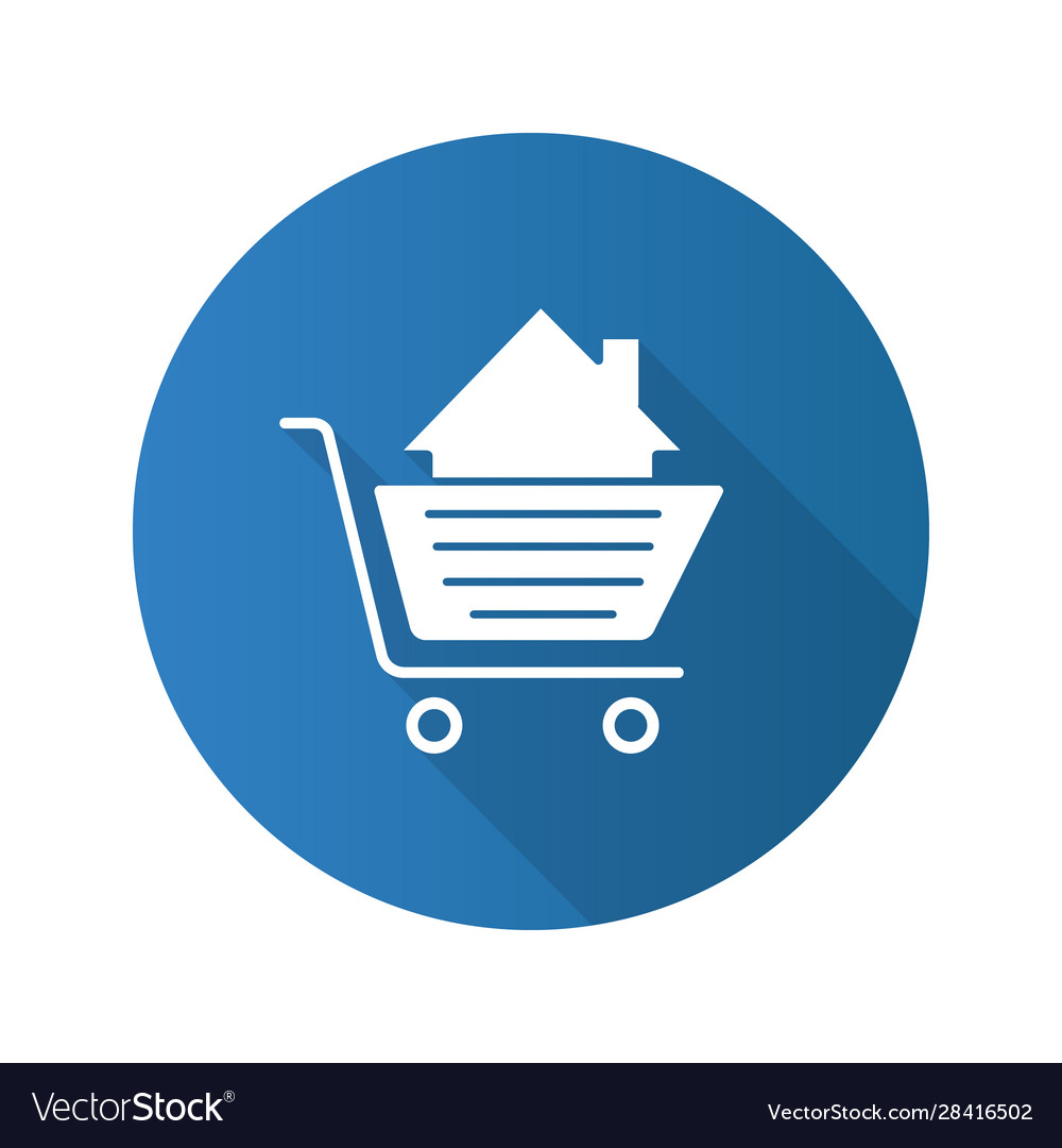 Shopping cart with house inside flat design long