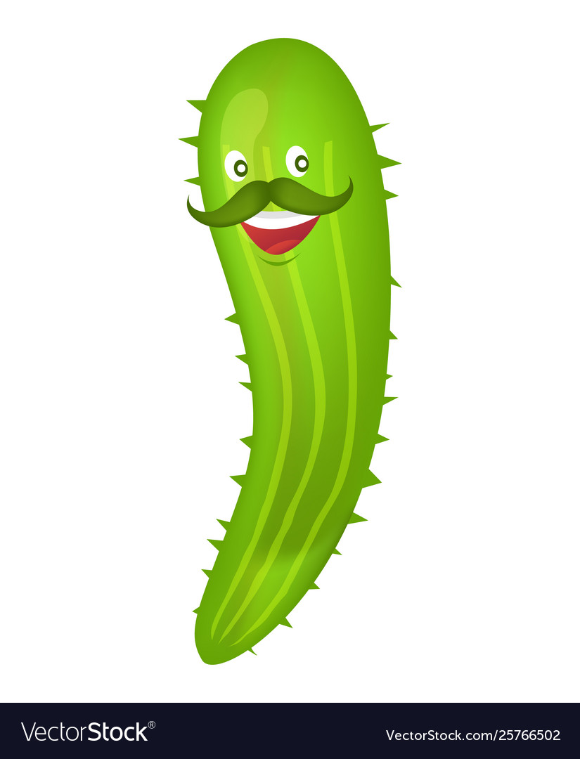 Smiling Cucumber Character with Moustache