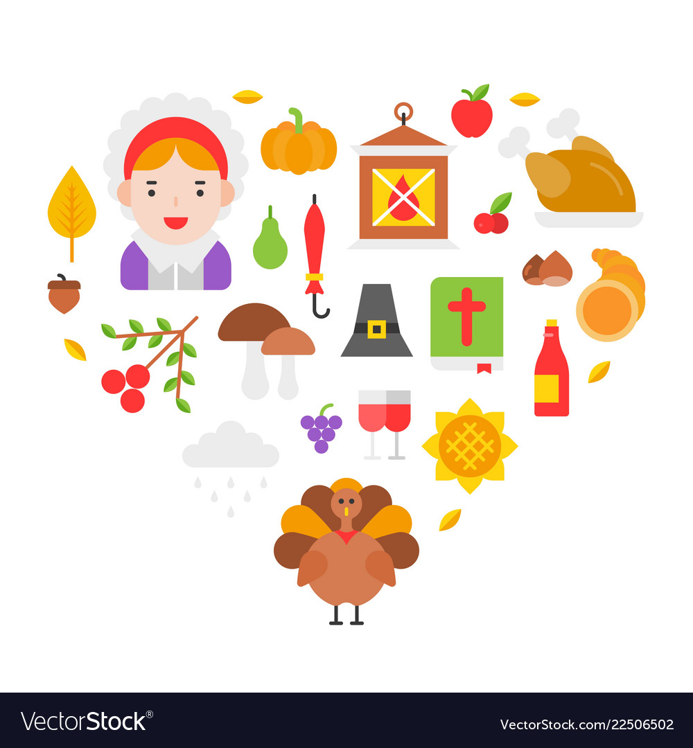 Thanksgiving icon arrange as heart shape for use vector image Thanksgiving icon arrange as heart shape for use