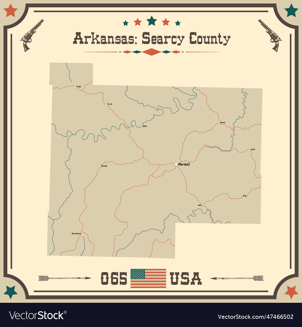 Vintage map of searcy county in arkansas usa