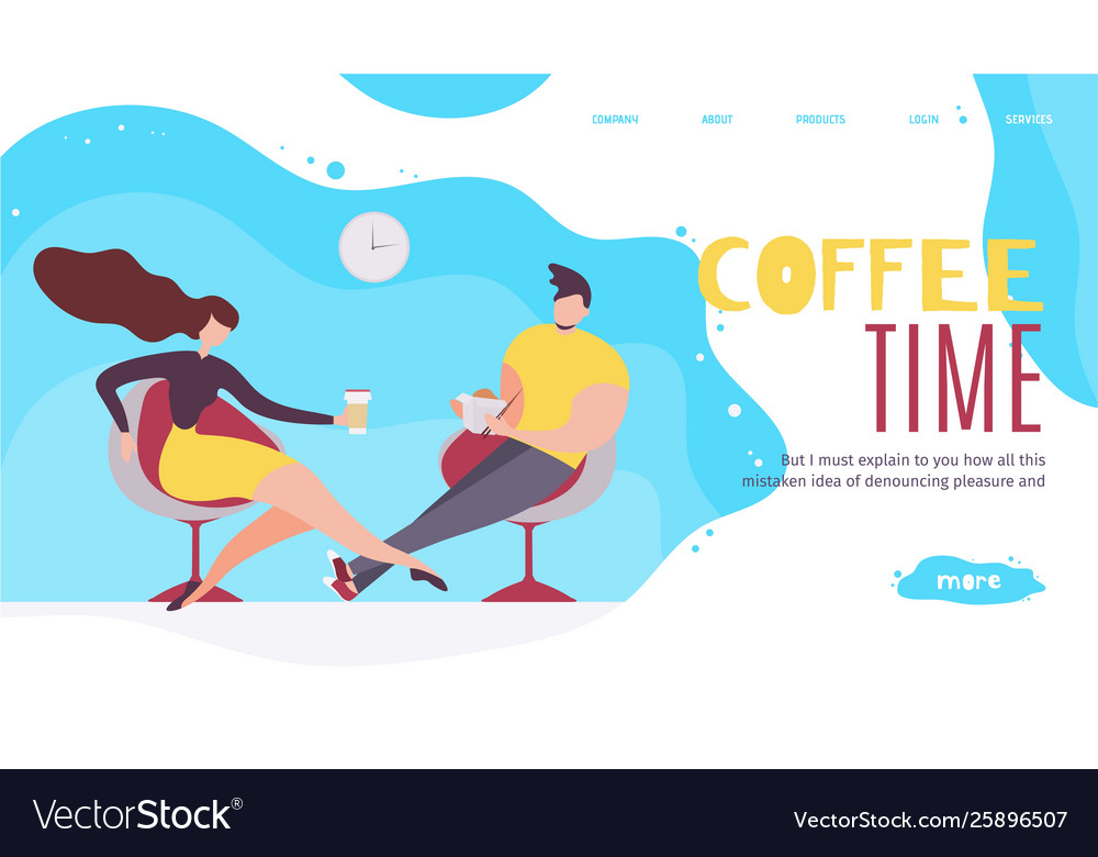 Coffee time in office advertising landing page