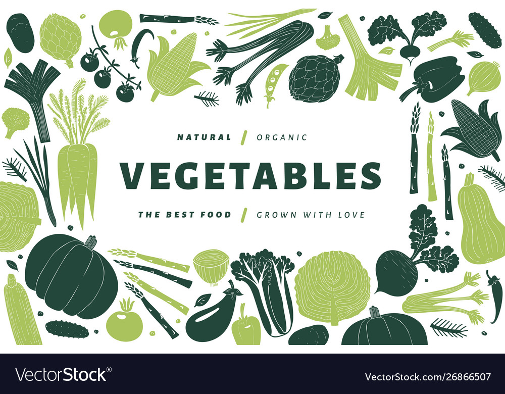 Fun Hand Drawn Vegetables Design Template Food Vector Image