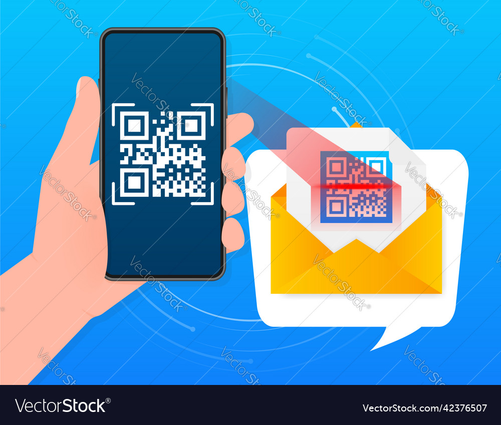Hand holds phone with scan qr code to pay vector image Hand holds phone with scan qr code to pay