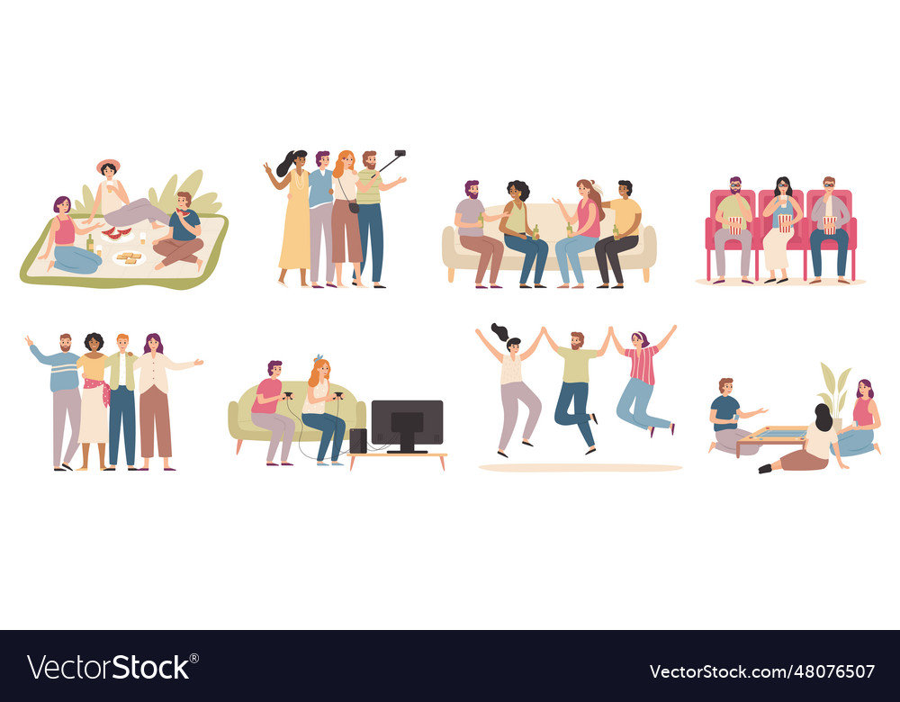 Happy Friends Friendly People Spend Time Together Vector Image