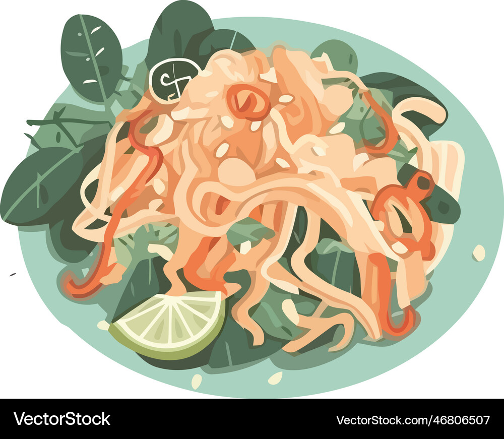 Healthy lunch plate seafood pasta Royalty Free Vector Image