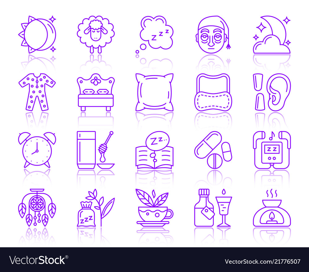 Insomnia simple color line icons set vector image Insomnia simple color line icons set