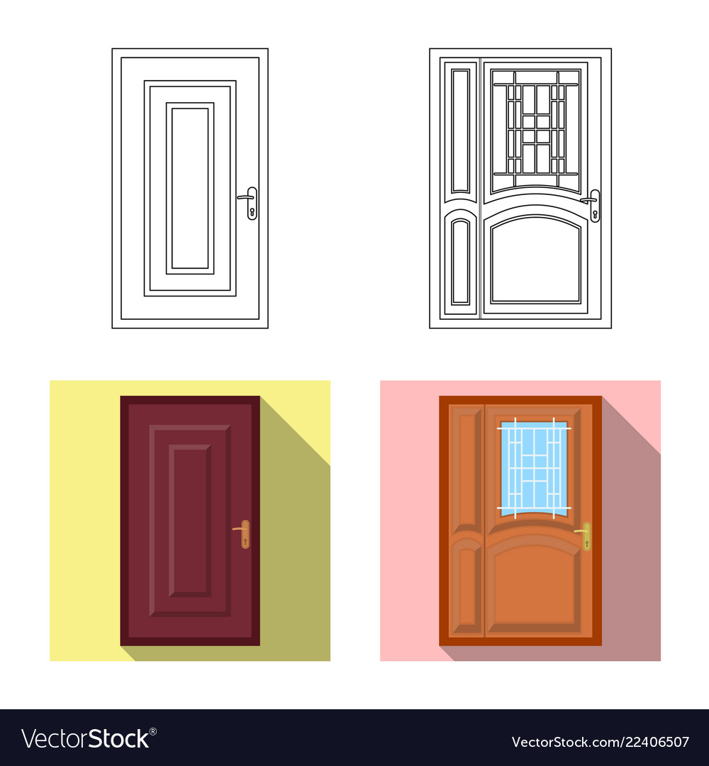 Isolated object of door and front icon set